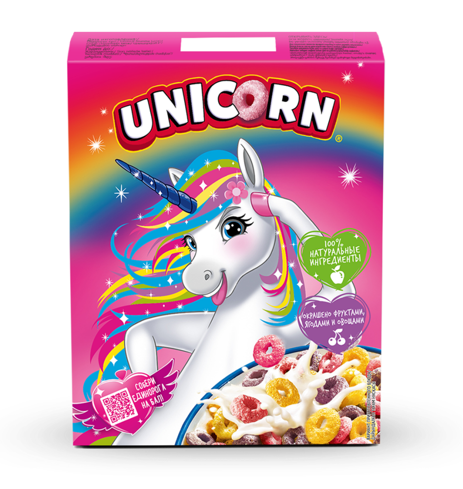 Завтраки готовые Unicorn® «Радужные колечки с фруктовым вкусом» — Любятово